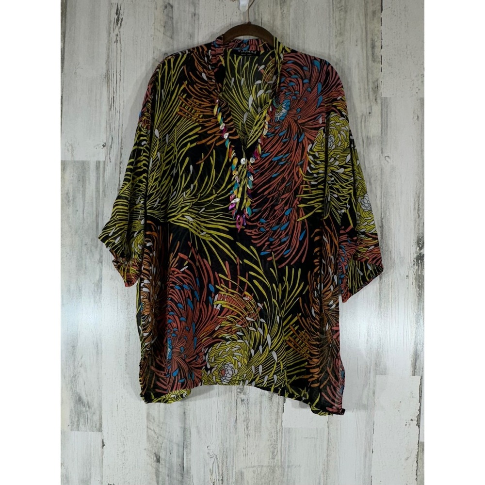 Dilemma‎ New York Top Semi Sheer Gauze Shell Collar Multicolor Floral One Size